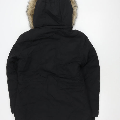 Superdry Women's Black Parka Size 14 Faux Fur Hooded Winter Coat