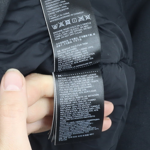 Superdry Women's Black Parka Size 14 Faux Fur Hooded Winter Coat