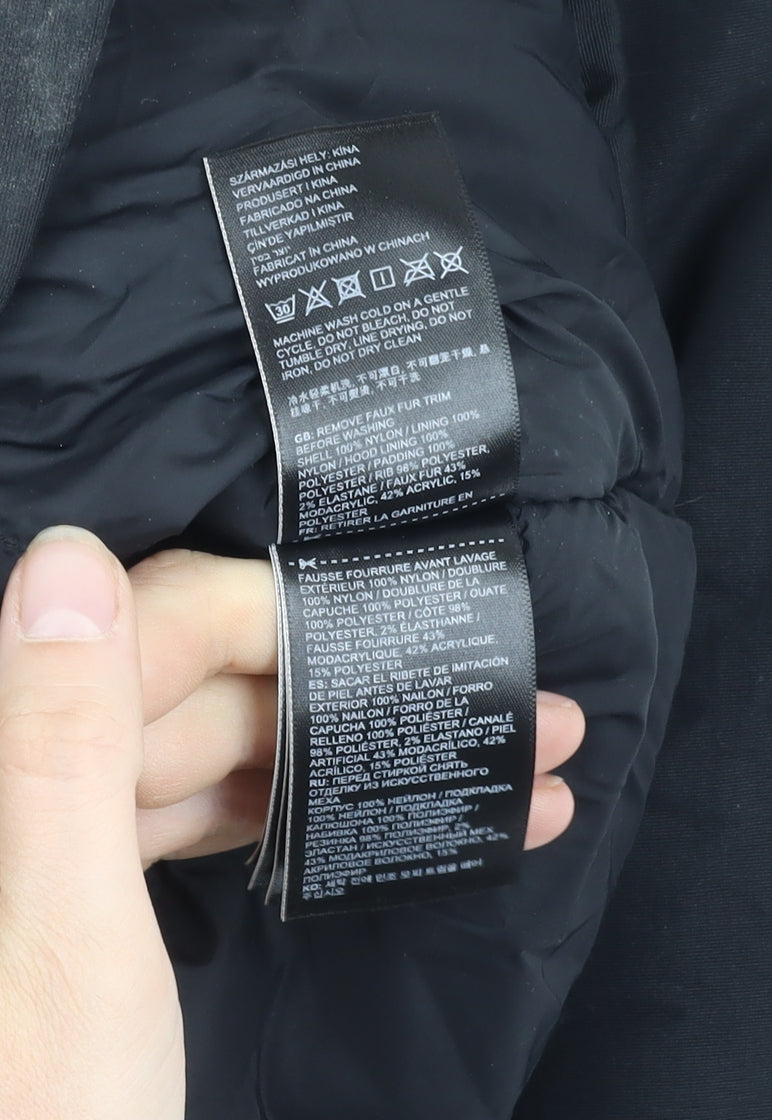 Superdry Women's Black Parka Size 14 Faux Fur Hooded Winter Coat