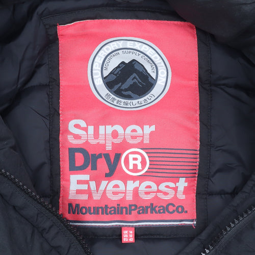 Superdry Women's Black Parka Size 14 Faux Fur Hooded Winter Coat