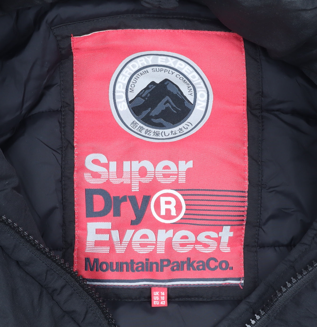 Superdry Women's Black Parka Size 14 Faux Fur Hooded Winter Coat