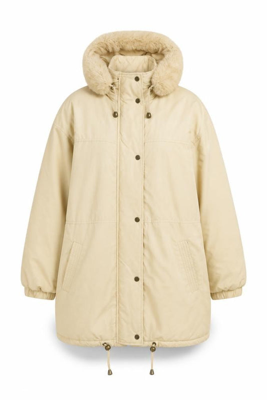 Front view of Classics Woman Beige Parka Jacket Women, size 18, Winter Casual
