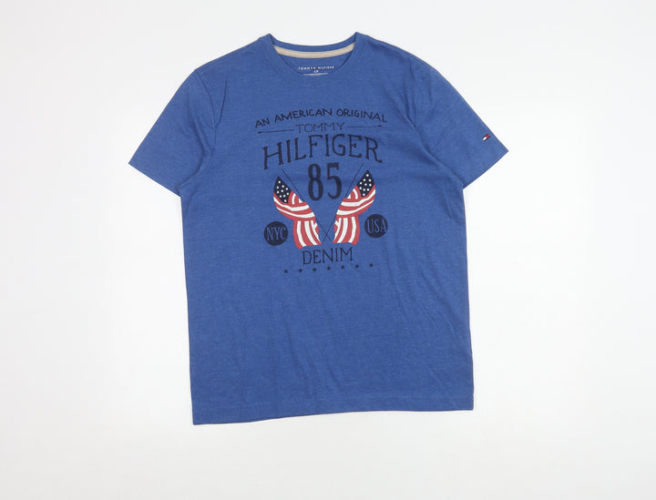 Tommy Hilfiger Men's Blue Graphic T-Shirt, Size S, Patriotic Style