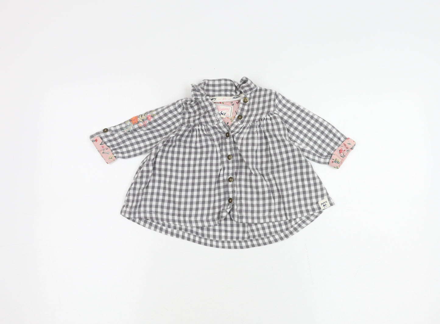 Mantaray Girls Grey Check Button-Up Shirt, 3-6 Months