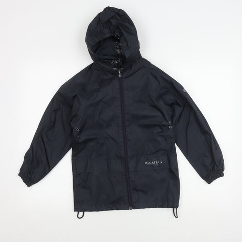 Regatta Boys Black Rain Coat 9-10 Years Hooded Waterproof