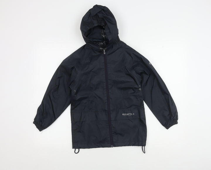 Regatta Boys Black Rain Coat 9-10 Years Hooded Waterproof