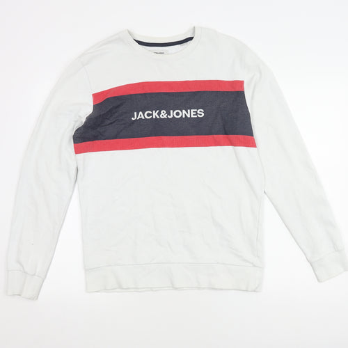 Jack & Jones Men's White Graphic Pullover Sweatshirt M