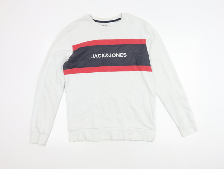 Jack & Jones Men's White Graphic Pullover Sweatshirt M