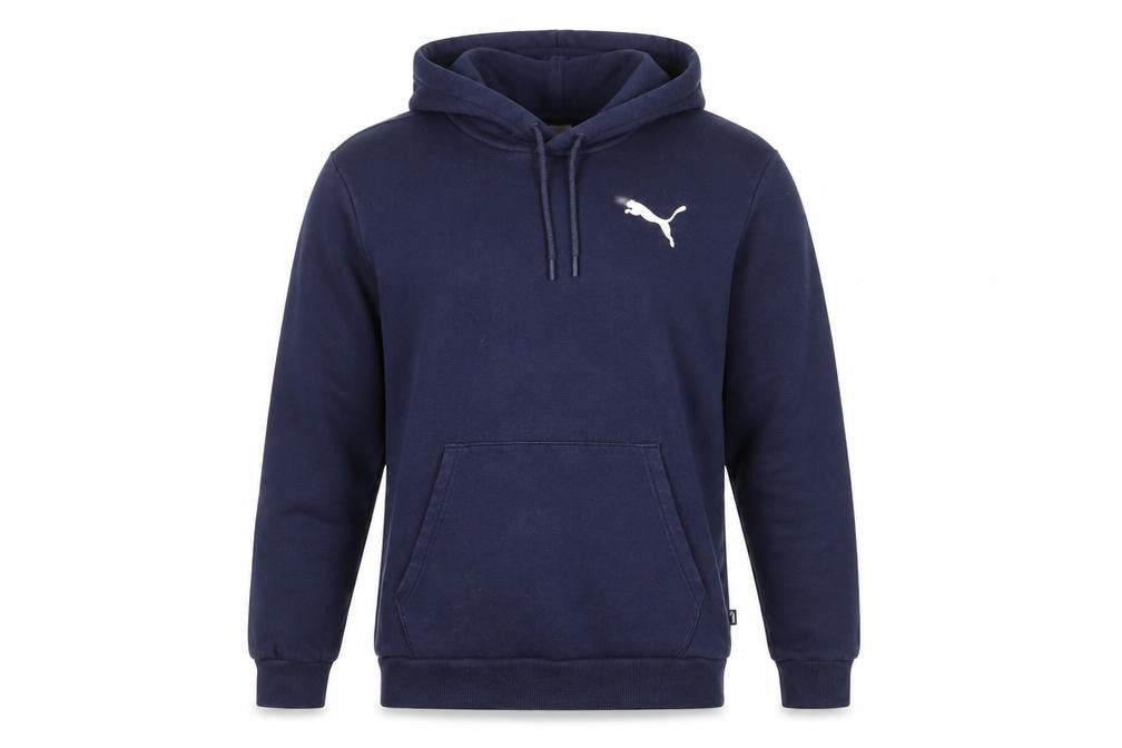 Front view of Puma Men's Blue Small Hoodie with Logo Accents