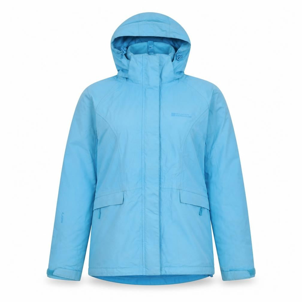 Front view of Mountain Warehouse Women's Blue Waterproof Rain Jacket, size 12