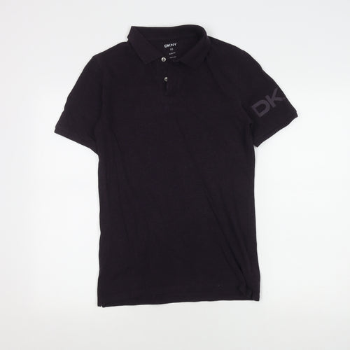 DKNY Men's Black Slim Fit Polo, XS, Short Sleeve