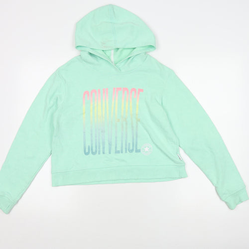 Converse Girls Green XL Pullover Hoodie, Logo, Hooded, Graphic Print