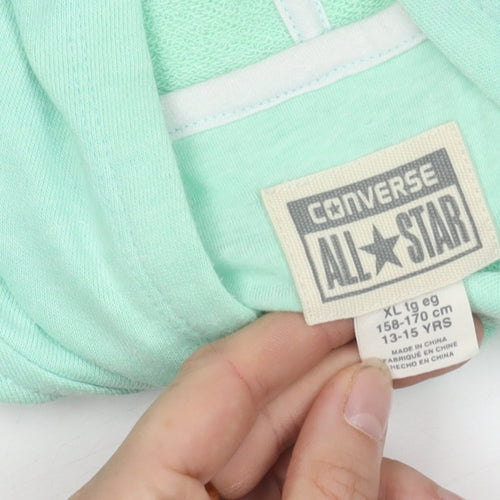 Converse Girls Green XL Pullover Hoodie, Logo, Hooded, Graphic Print