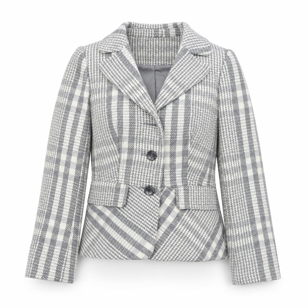 Front view of Simon Jeffery Women's Grey Check Blazer, size 10