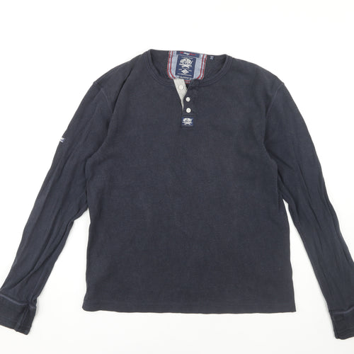 Superdry Men's Long Sleeve Black Henley T-Shirt L