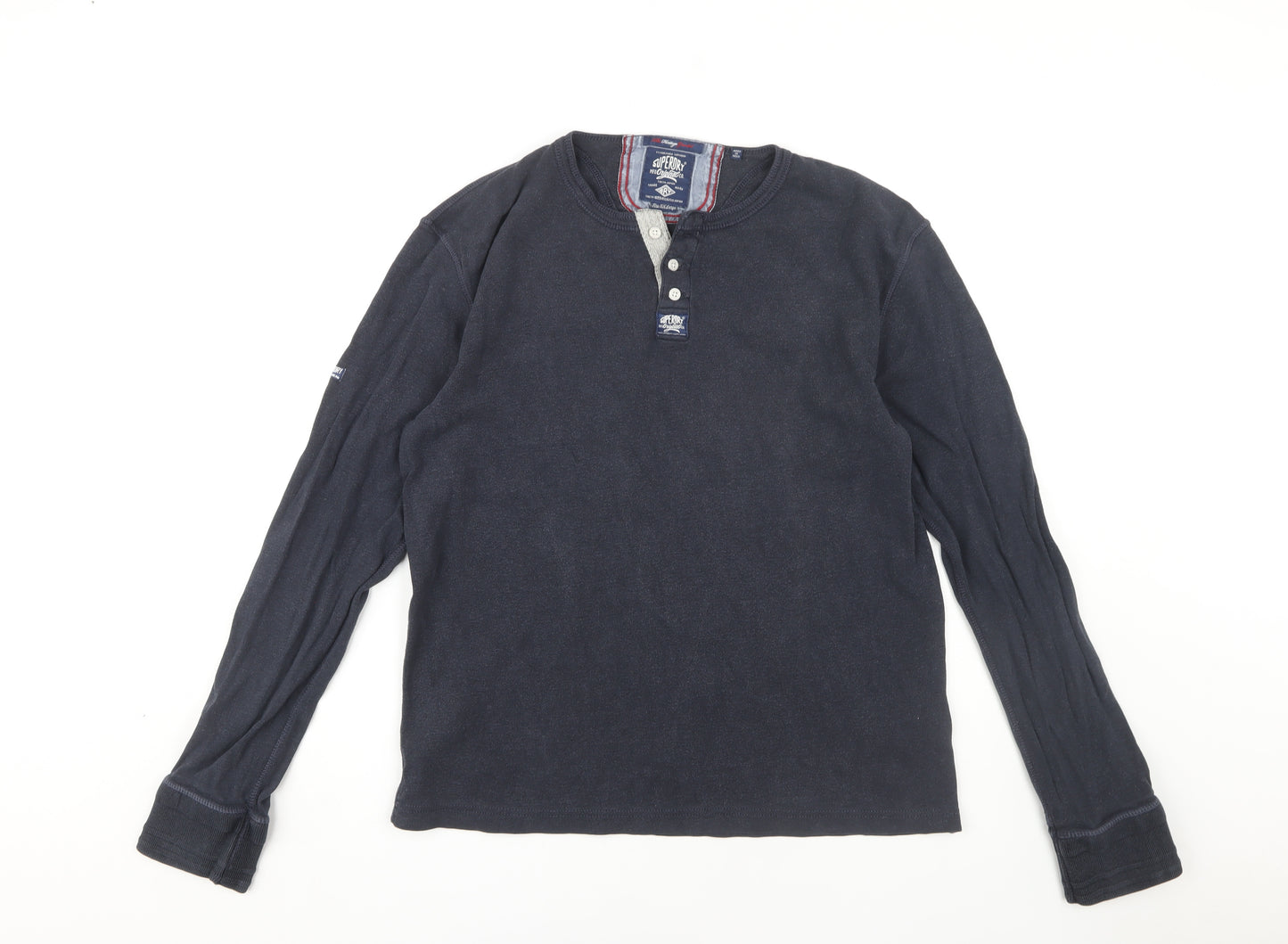 Superdry Men's Long Sleeve Black Henley T-Shirt L