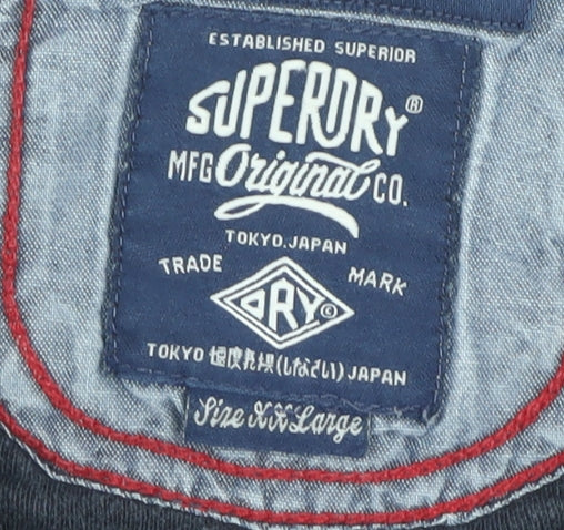 Superdry Men's Long Sleeve Black Henley T-Shirt L