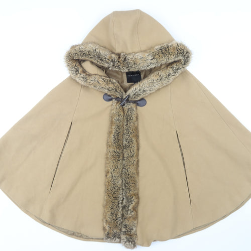 New Look Beige Women's Cape UK 12 Hooded Fur Trim
