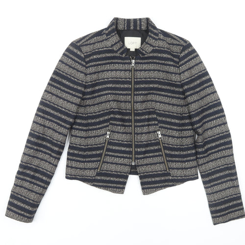 LOFT Women's Blue Striped Cropped Jacket Size 00