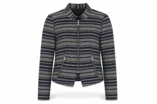 Front view of LOFT Women's Blue Striped Cropped Jacket, size 00