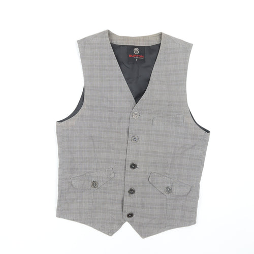 Burton Men's Grey Check Waistcoat S, Formal Sleeveless