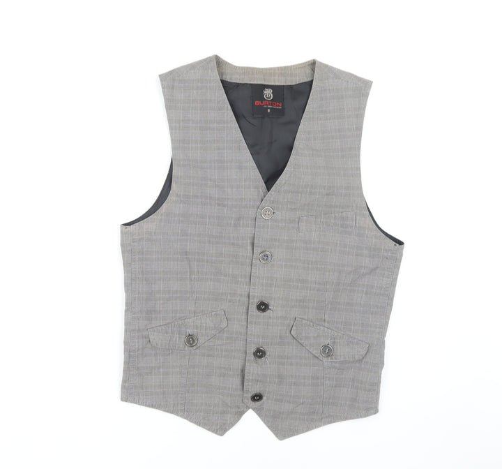 Burton Men's Grey Check Waistcoat S, Formal Sleeveless