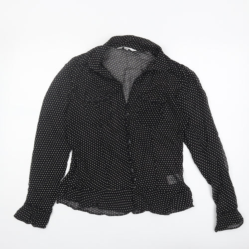 Next Women's Black Polka Dot Collared Blouse, Size 12