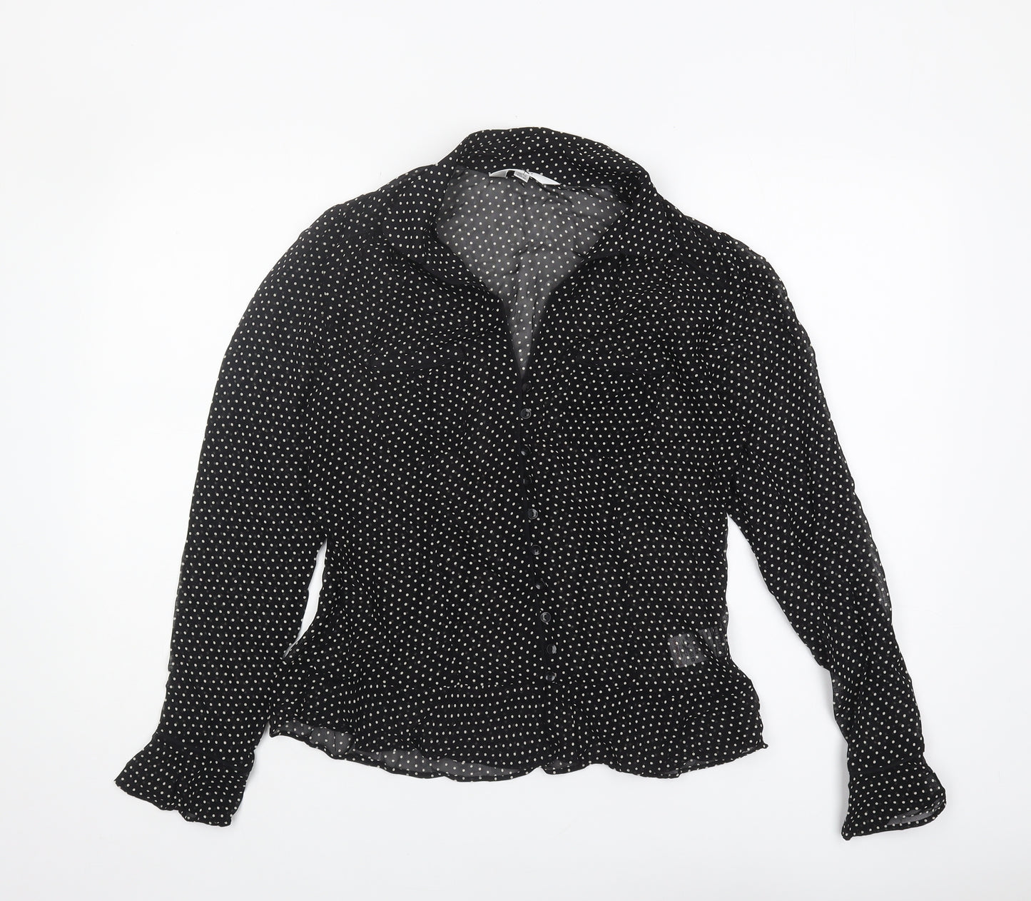 Next Women's Black Polka Dot Collared Blouse, Size 12