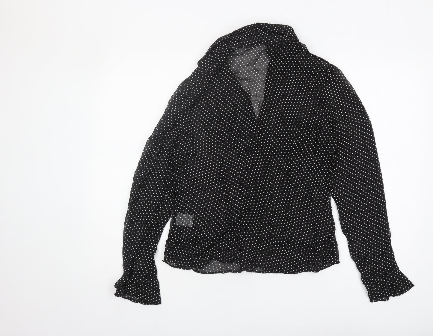 Next Women's Black Polka Dot Collared Blouse, Size 12