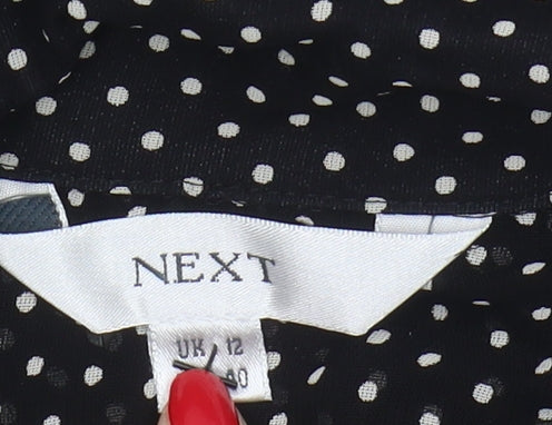 Next Women's Black Polka Dot Collared Blouse, Size 12