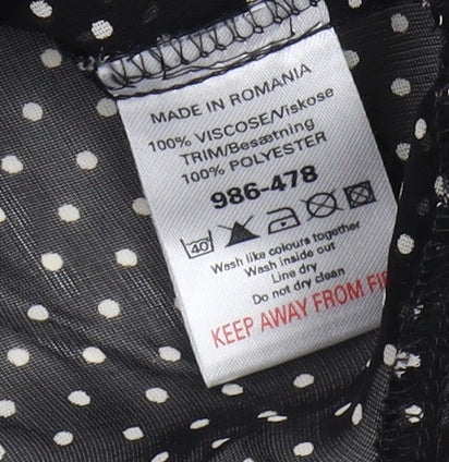 Next Women's Black Polka Dot Collared Blouse, Size 12