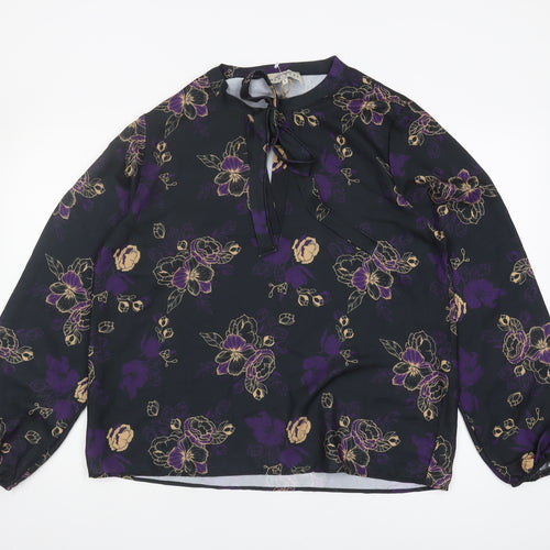 Mantaray Women's Black Floral Tunic Blouse Size 16