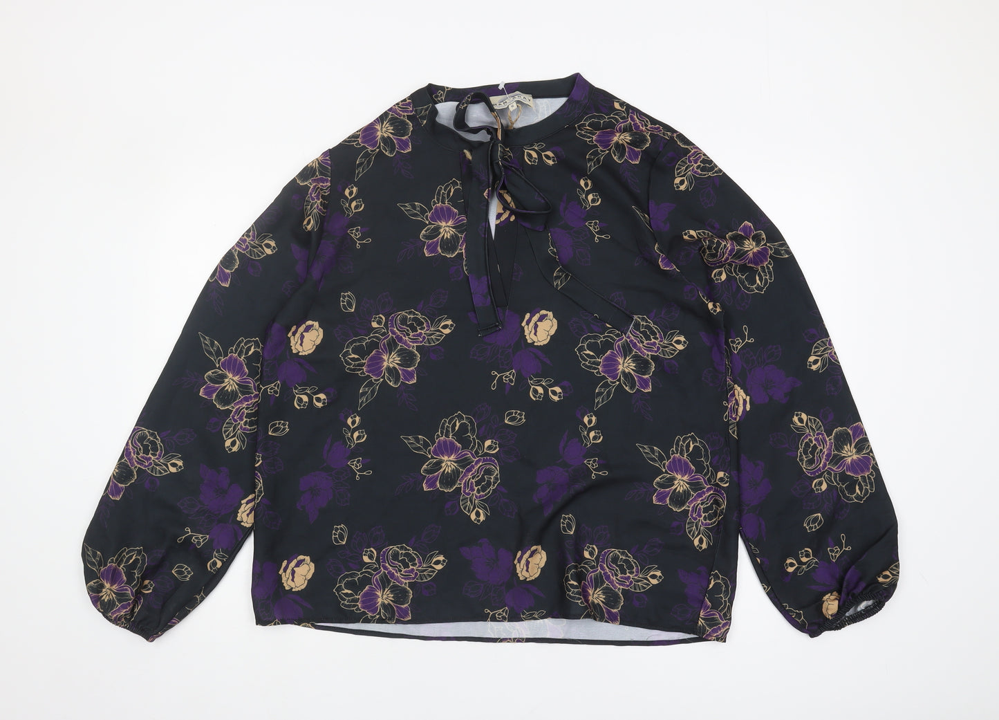 Mantaray Women's Black Floral Tunic Blouse Size 16