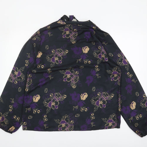 Mantaray Women's Black Floral Tunic Blouse Size 16