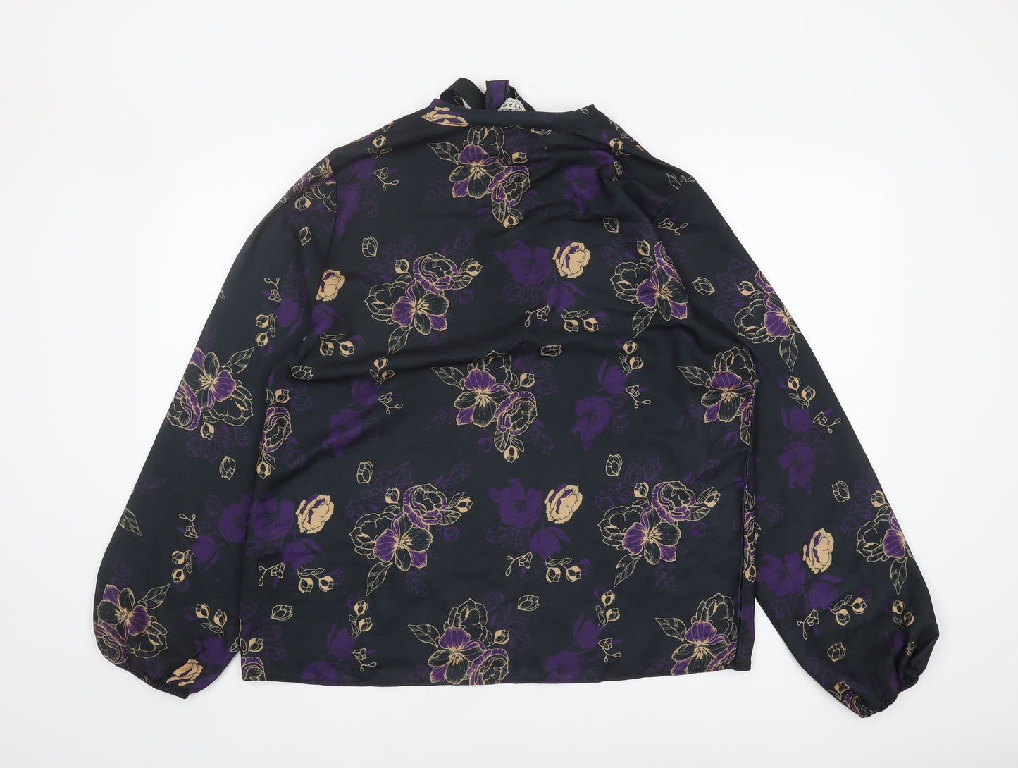 Mantaray Women's Black Floral Tunic Blouse Size 16