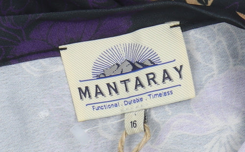 Mantaray Women's Black Floral Tunic Blouse Size 16