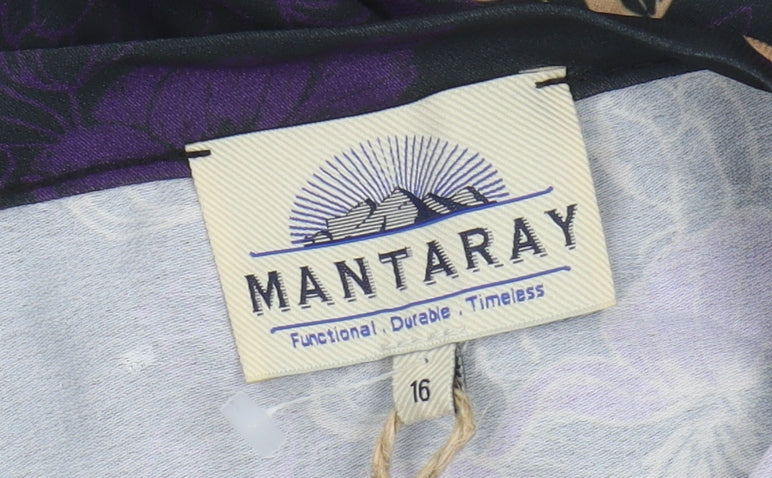 Mantaray Women's Black Floral Tunic Blouse Size 16