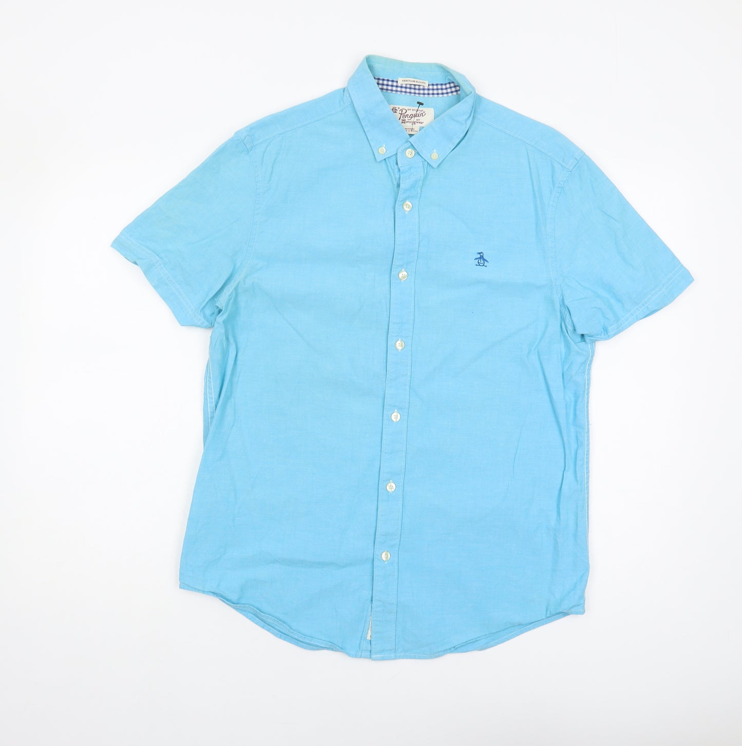 Original Penguin Men's Blue Button-Up Shirt Medium
