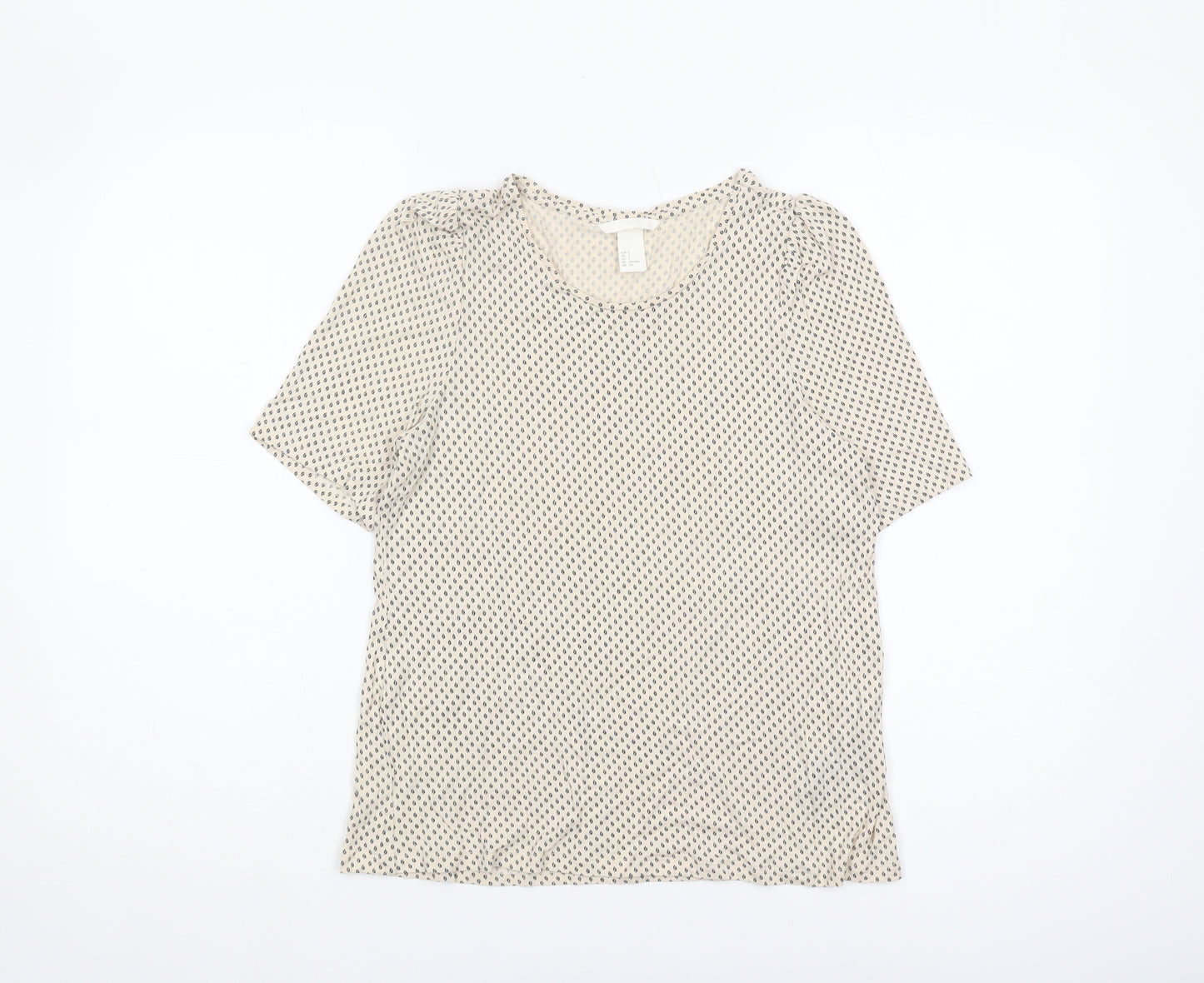 H&M Women's Beige Geometric T-Shirt Crew Neck S