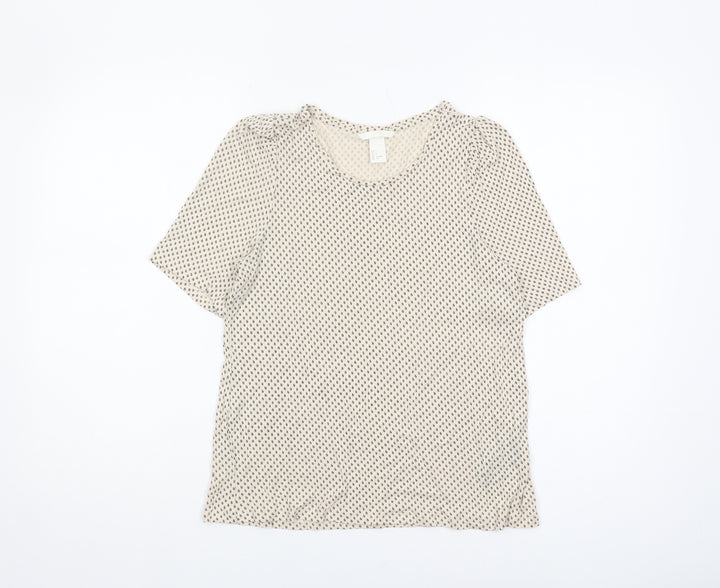 H&M Women's Beige Geometric T-Shirt Crew Neck S