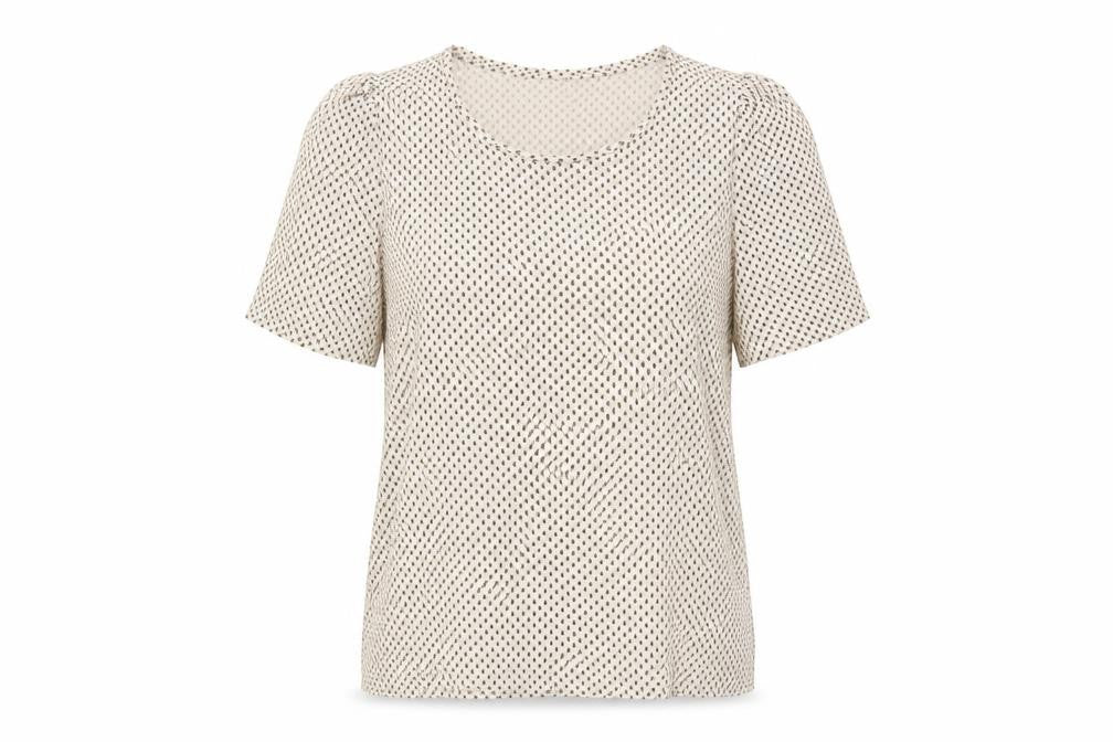 Front view of H&M Women's Beige Geometric T-Shirt Crew Neck S
