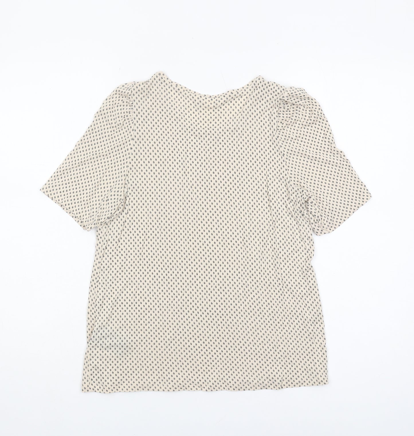 H&M Women's Beige Geometric T-Shirt Crew Neck S
