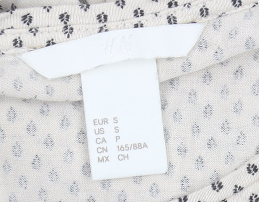 H&M Women's Beige Geometric T-Shirt Crew Neck S