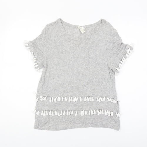 H&M Women's Grey Fringe Short Sleeve T-Shirt S