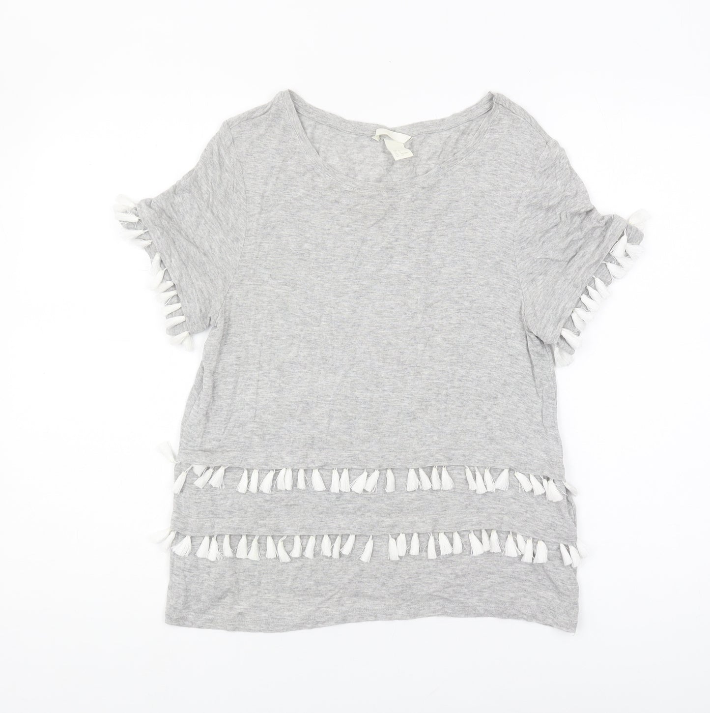 H&M Women's Grey Fringe Short Sleeve T-Shirt S
