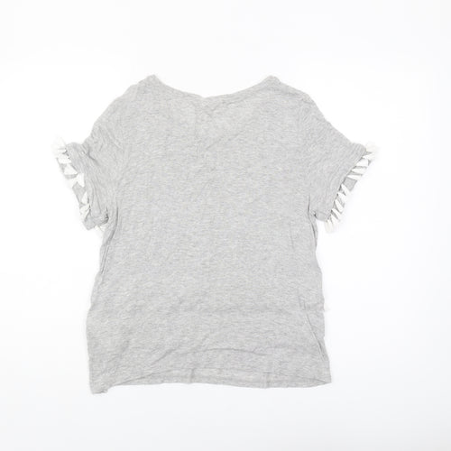 H&M Women's Grey Fringe Short Sleeve T-Shirt S