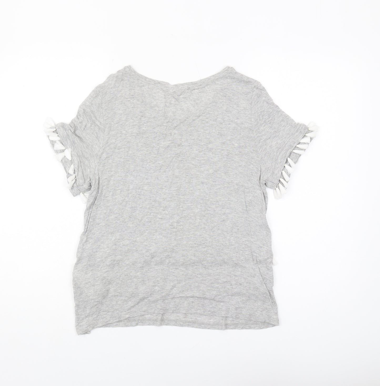 H&M Women's Grey Fringe Short Sleeve T-Shirt S