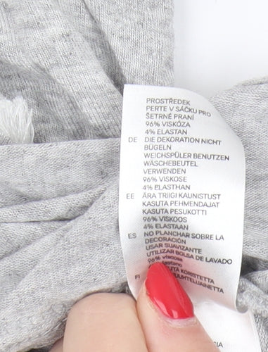 H&M Women's Grey Fringe Short Sleeve T-Shirt S