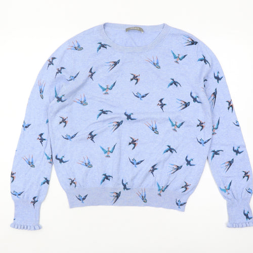 Oasis Women's XL Blue Bird Print Jumper, Crew Neck