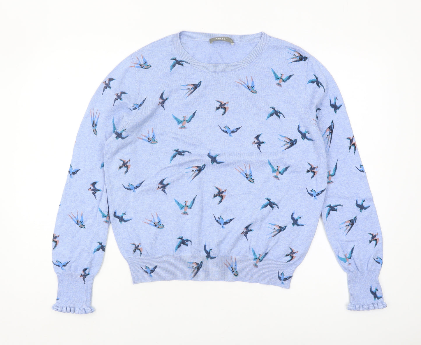 Oasis Women's XL Blue Bird Print Jumper, Crew Neck